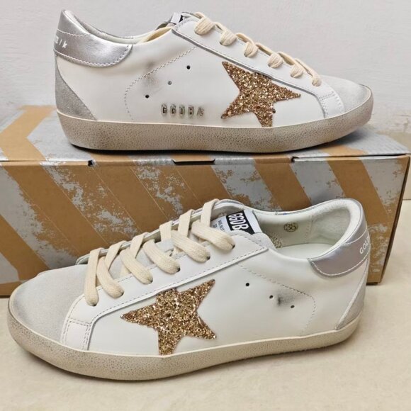 Golden Goose White and Silver Superstar Sneakers - Picture 4 of 10